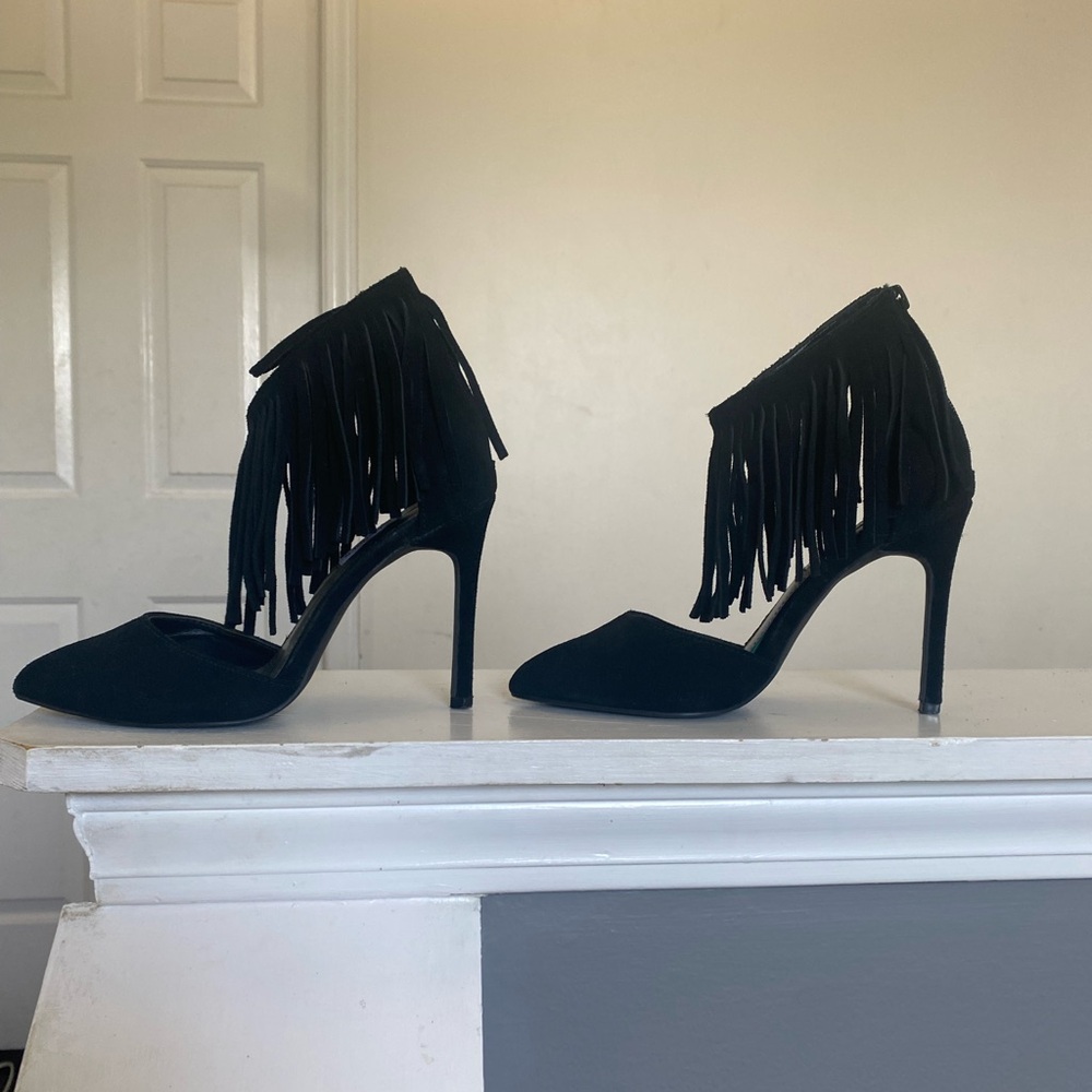 Steve Madden Black Fringe Stiletto Heels